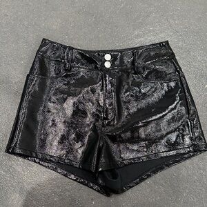 Le Lis High Waist Black Glossy Patent Shorts